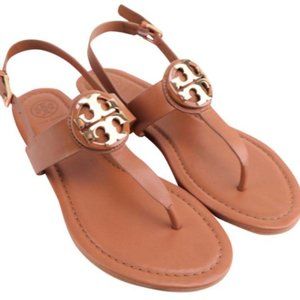 Tory Burch Claire Leather Sandals Royal Flats (Tan) 9